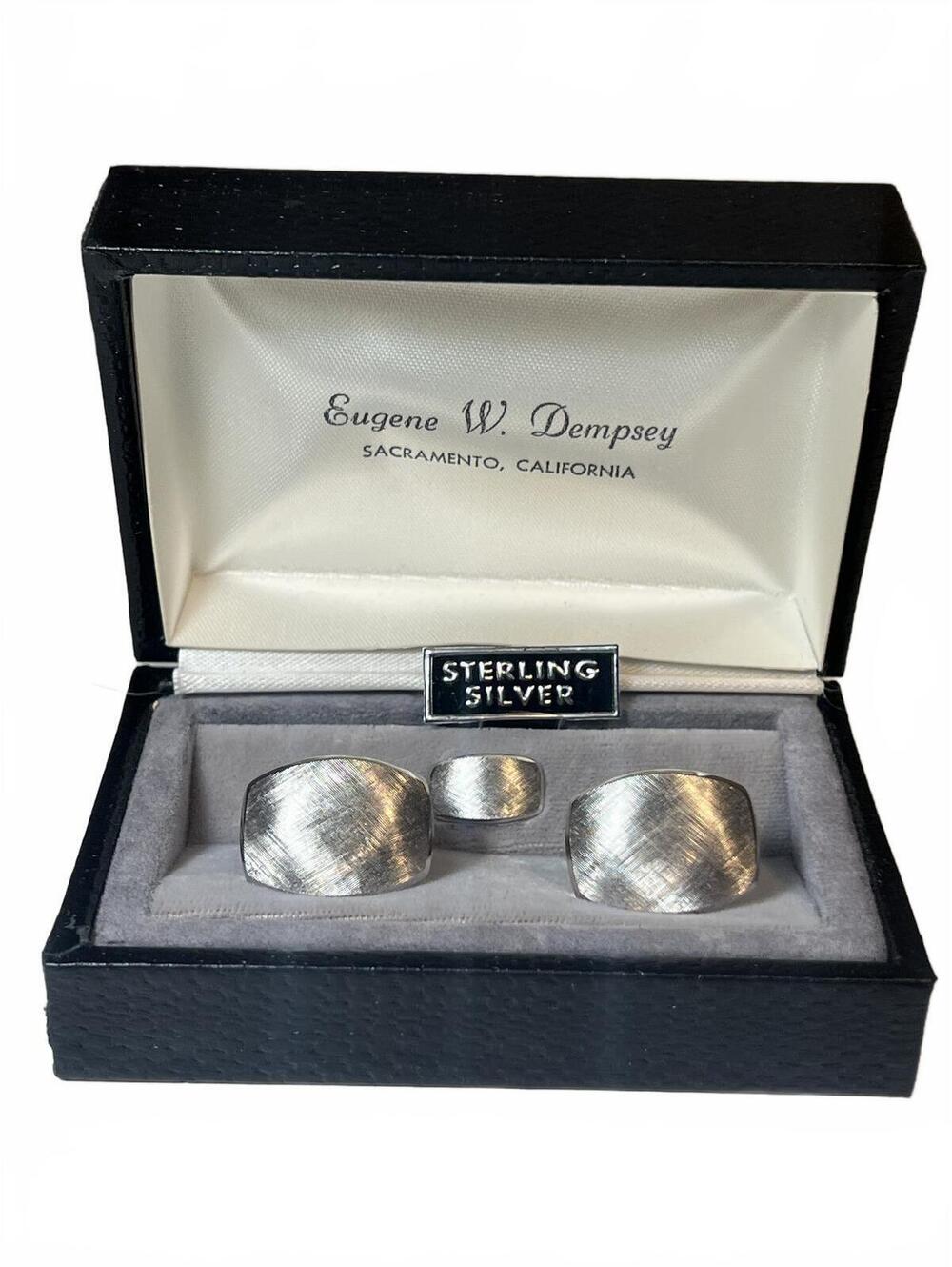 Vintage Sterling Silver Cufflinks & Tie Clip Set Eugene W Dempsey Sacramento Box